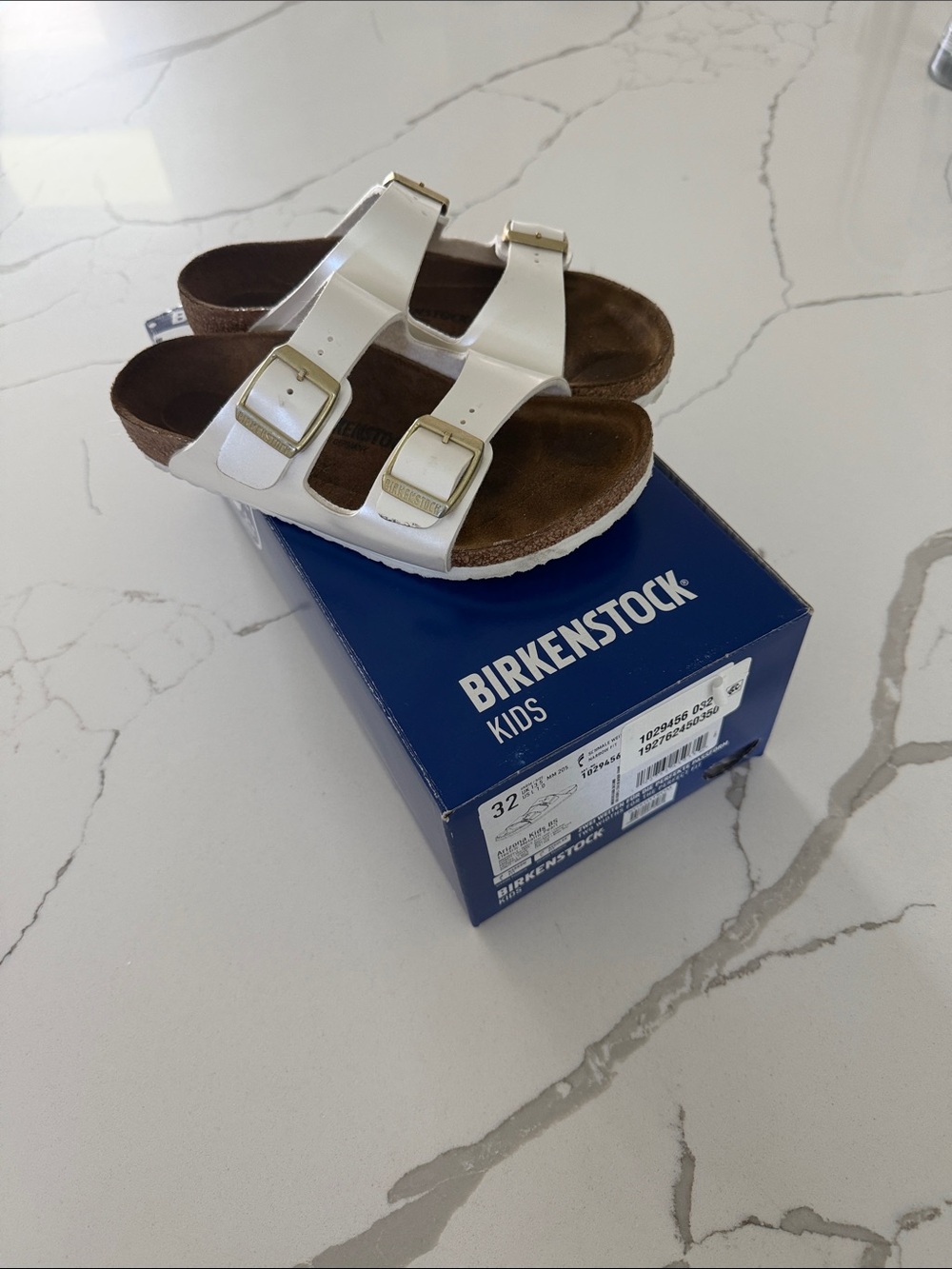 Birkenstock Kids White Double-Strap Sandals Electric Metallic Pearl Size 32
